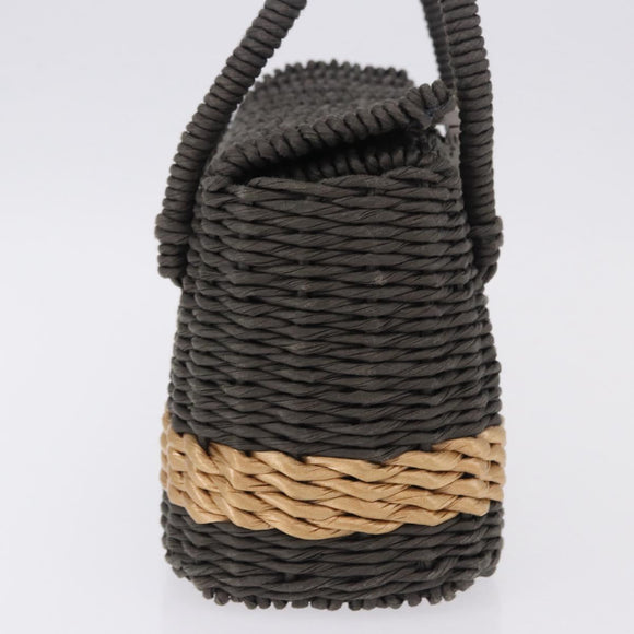 CHANEL Hand Bag Straw Gray Silver CC Auth 195504SM