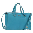 Miu Miu Tote Bag Leather 2way Blue Silver Auth 195506A-1