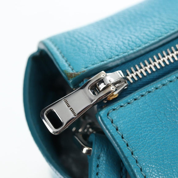 Miu Miu Tote Bag Leather 2way Blue Silver Auth 195506A