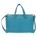 Miu Miu Tote Bag Leather 2way Blue Silver Auth 195506A-13