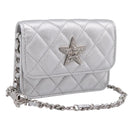 CHANEL Chain Shoulder Pouch Matelasse Leather Silver CC Auth 195507M-1