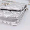 CHANEL Chain Shoulder Pouch Matelasse Leather Silver CC Auth 195507M-10