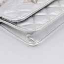 CHANEL Chain Shoulder Pouch Matelasse Leather Silver CC Auth 195507M-11