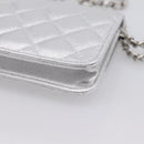 CHANEL Chain Shoulder Pouch Matelasse Leather Silver CC Auth 195507M-12