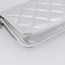 CHANEL Chain Shoulder Pouch Matelasse Leather Silver CC Auth 195507M-13
