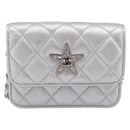 CHANEL Chain Shoulder Pouch Matelasse Leather Silver CC Auth 195507M-2
