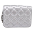 CHANEL Chain Shoulder Pouch Matelasse Leather Silver CC Auth 195507M-3