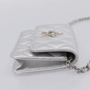 CHANEL Chain Shoulder Pouch Matelasse Leather Silver CC Auth 195507M-5