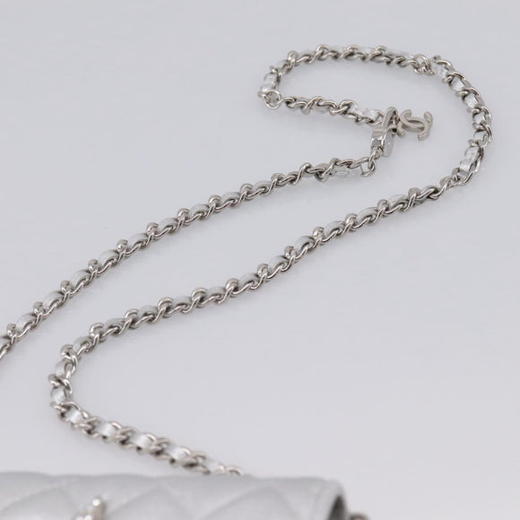 CHANEL Chain Shoulder Pouch Matelasse Leather Silver CC Auth 195507M
