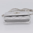 CHANEL Chain Shoulder Pouch Matelasse Leather Silver CC Auth 195507M-9
