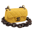 CHANEL Mini Matelasse 17 Chain Bag Lamb Skin Yellow Gold CC Auth 195513SAM-1