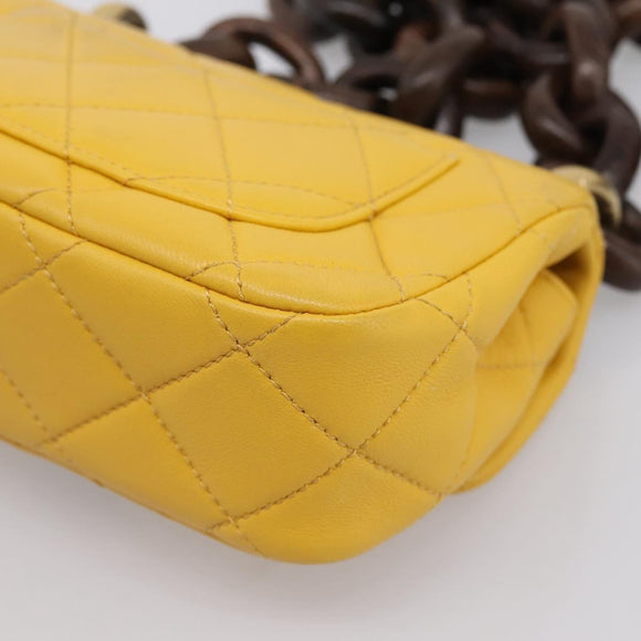 CHANEL Mini Matelasse 17 Chain Bag Lamb Skin Yellow Gold CC Auth 195513SAM