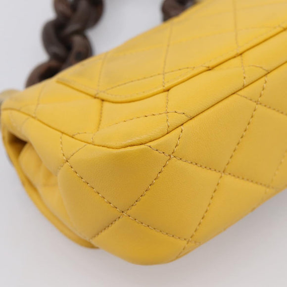 CHANEL Mini Matelasse 17 Chain Bag Lamb Skin Yellow Gold CC Auth 195513SAM