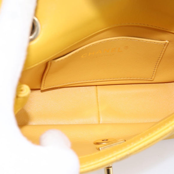 CHANEL Mini Matelasse 17 Chain Bag Lamb Skin Yellow Gold CC Auth 195513SAM
