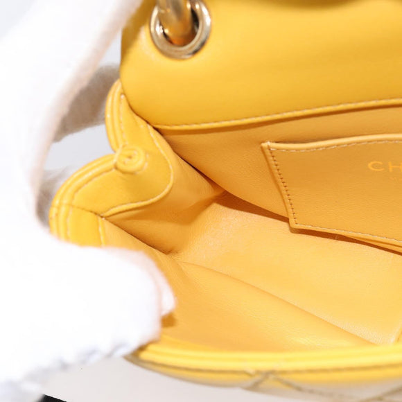 CHANEL Mini Matelasse 17 Chain Bag Lamb Skin Yellow Gold CC Auth 195513SAM