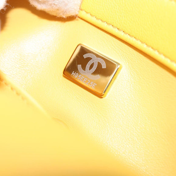 CHANEL Mini Matelasse 17 Chain Bag Lamb Skin Yellow Gold CC Auth 195513SAM