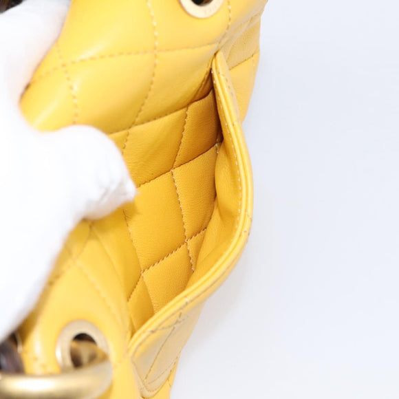 CHANEL Mini Matelasse 17 Chain Bag Lamb Skin Yellow Gold CC Auth 195513SAM
