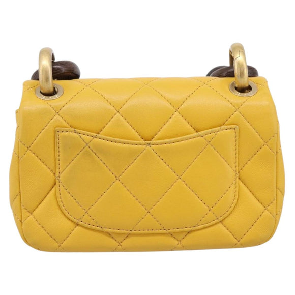 CHANEL Mini Matelasse 17 Chain Bag Lamb Skin Yellow Gold CC Auth 195513SAM