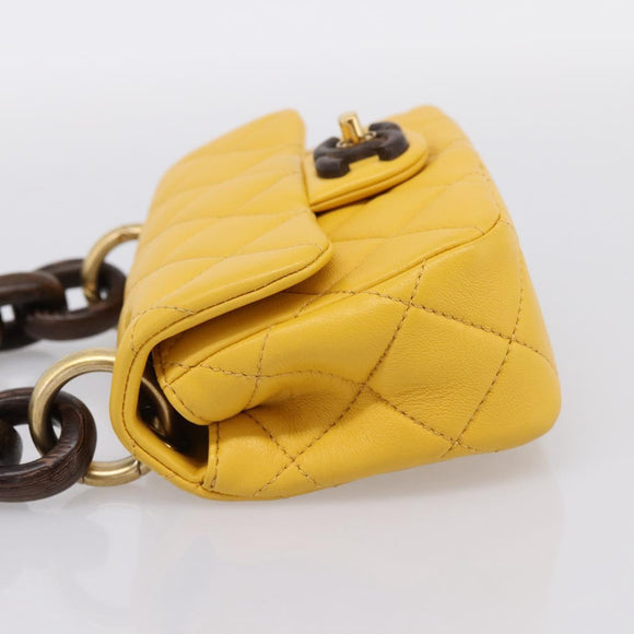 CHANEL Mini Matelasse 17 Chain Bag Lamb Skin Yellow Gold CC Auth 195513SAM