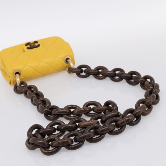CHANEL Mini Matelasse 17 Chain Bag Lamb Skin Yellow Gold CC Auth 195513SAM