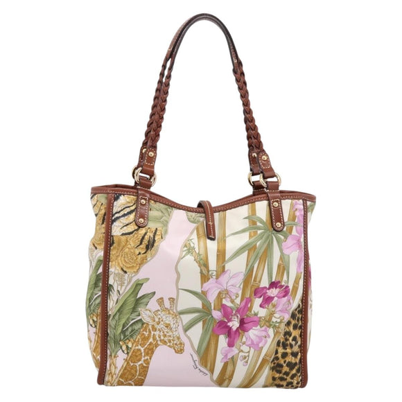 Salvatore Ferragamo Gancini Reversible Tote Bag Nylon Beige Gold Auth 195514A