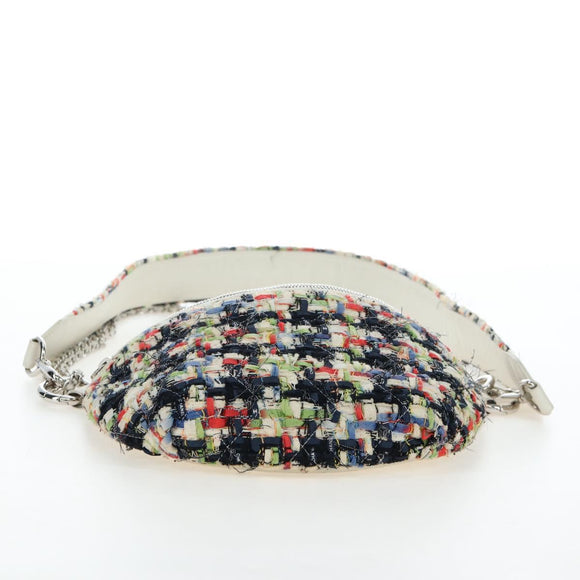 CHANEL Chain Matelasse Shoulder Bag tweed White Silver CC Auth 195515M