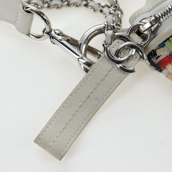CHANEL Chain Matelasse Shoulder Bag tweed White Silver CC Auth 195515M