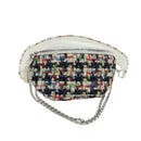 CHANEL Chain Matelasse Shoulder Bag tweed White Silver CC Auth 195515M-13