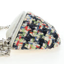 CHANEL Chain Matelasse Shoulder Bag tweed White Silver CC Auth 195515M-3