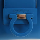 Salvatore Ferragamo Gancini Hand Pouch Leather Blue Silver Auth 195518M-15