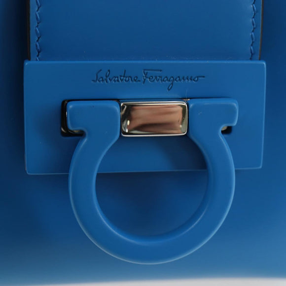 Salvatore Ferragamo Gancini Hand Pouch Leather Blue Silver Auth 195518M