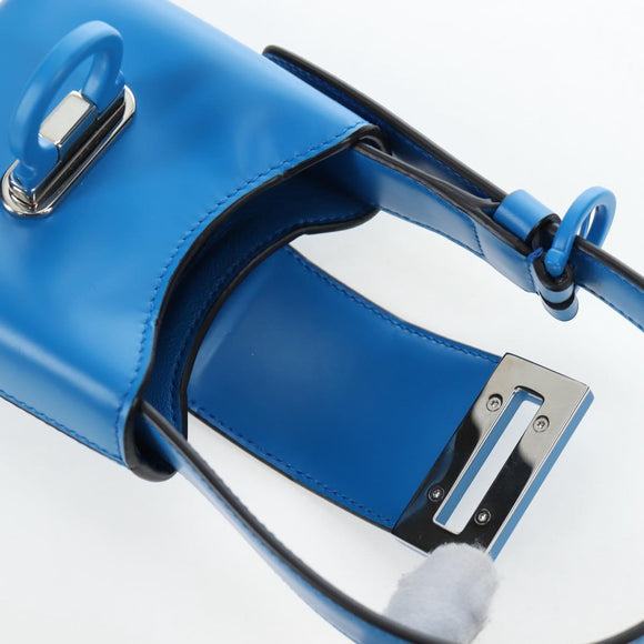 Salvatore Ferragamo Gancini Hand Pouch Leather Blue Silver Auth 195518M