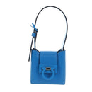 Salvatore Ferragamo Gancini Hand Pouch Leather Blue Silver Auth 195518M-2