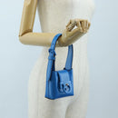Salvatore Ferragamo Gancini Hand Pouch Leather Blue Silver Auth 195518M-22