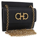 Salvatore Ferragamo Gancini Chain Card Case Leather Black Gold Auth 195519M-1