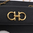 Salvatore Ferragamo Gancini Chain Card Case Leather Black Gold Auth 195519M-14