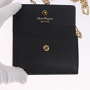 Salvatore Ferragamo Gancini Chain Card Case Leather Black Gold Auth 195519M-15
