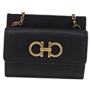 Salvatore Ferragamo Gancini Chain Card Case Leather Black Gold Auth 195519M-2