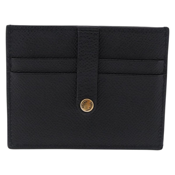 Salvatore Ferragamo Gancini Chain Card Case Leather Black Gold Auth 195519M