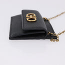 Salvatore Ferragamo Gancini Chain Card Case Leather Black Gold Auth 195519M-4