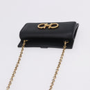Salvatore Ferragamo Gancini Chain Card Case Leather Black Gold Auth 195519M-6
