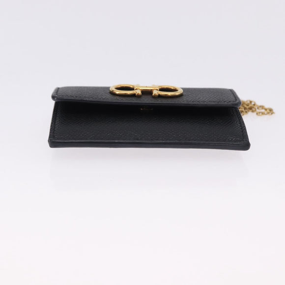 Salvatore Ferragamo Gancini Chain Card Case Leather Black Gold Auth 195519M