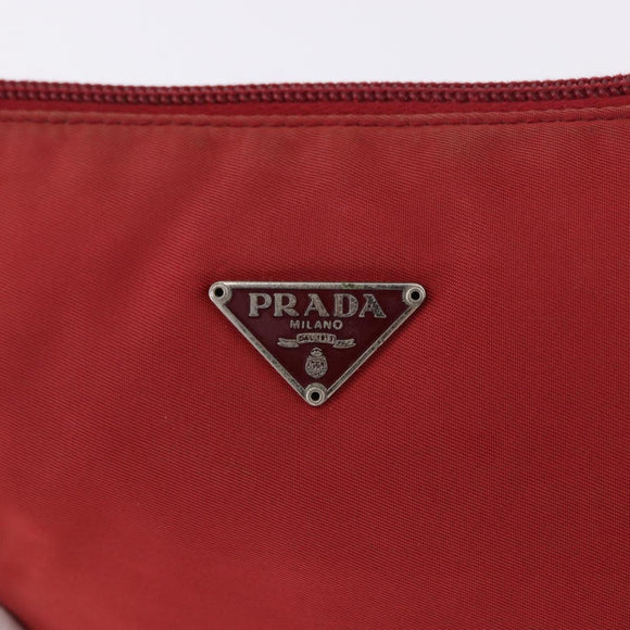 PRADA Accessory Pouch Nylon Red Silver Auth 195521A
