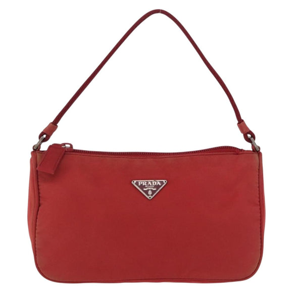 PRADA Accessory Pouch Nylon Red Silver Auth 195521A
