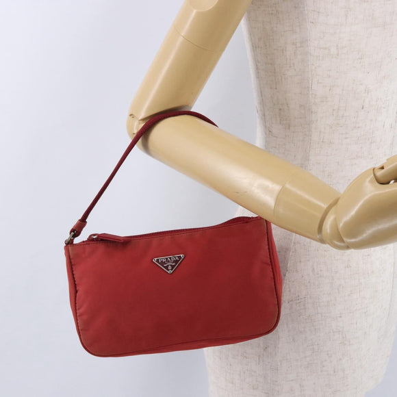 PRADA Accessory Pouch Nylon Red Silver Auth 195521A