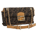 FENDI Zucca Canvas Chain Shoulder Bag Black Brown Auth 195522V-1
