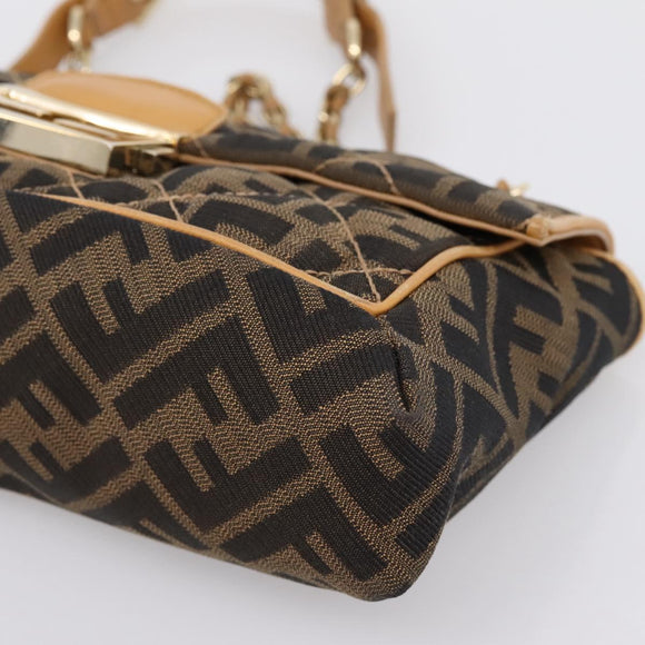 FENDI Zucca Canvas Chain Shoulder Bag Black Brown Auth 195522V