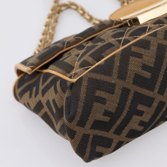 FENDI Zucca Canvas Chain Shoulder Bag Black Brown Auth 195522V