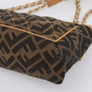 FENDI Zucca Canvas Chain Shoulder Bag Black Brown Auth 195522V-16