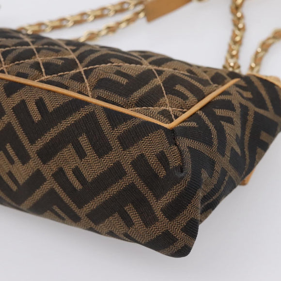 FENDI Zucca Canvas Chain Shoulder Bag Black Brown Auth 195522V